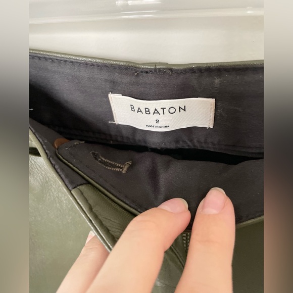 Babaton Green Cropped Pleather Pants - Picture 2 of 5